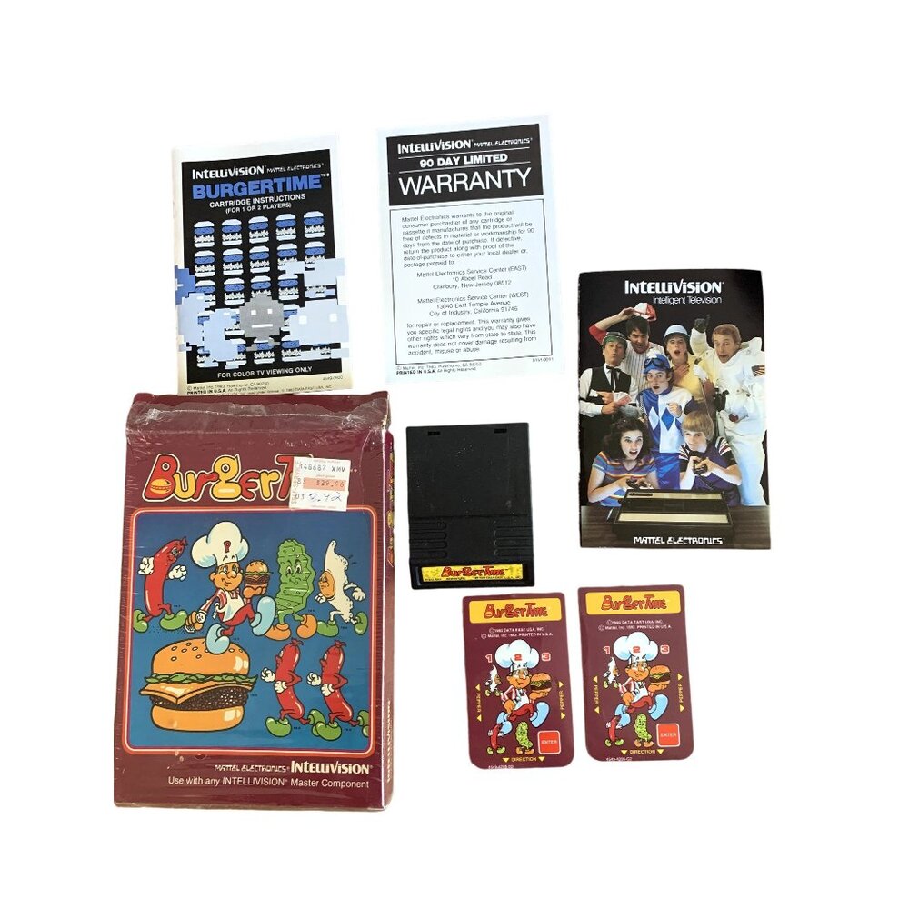 Vintage Intellivision Burger Time Mattel Video Game Cartridge CIB